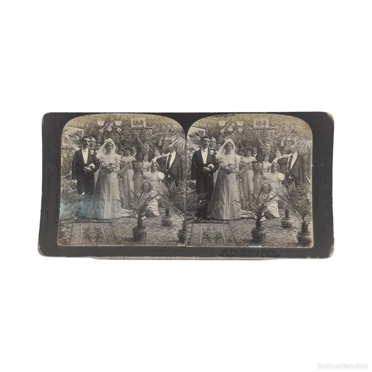 Foto Estereoscópica Antigua. The Wedding March Boda Victoriana Marcha Nupcial...