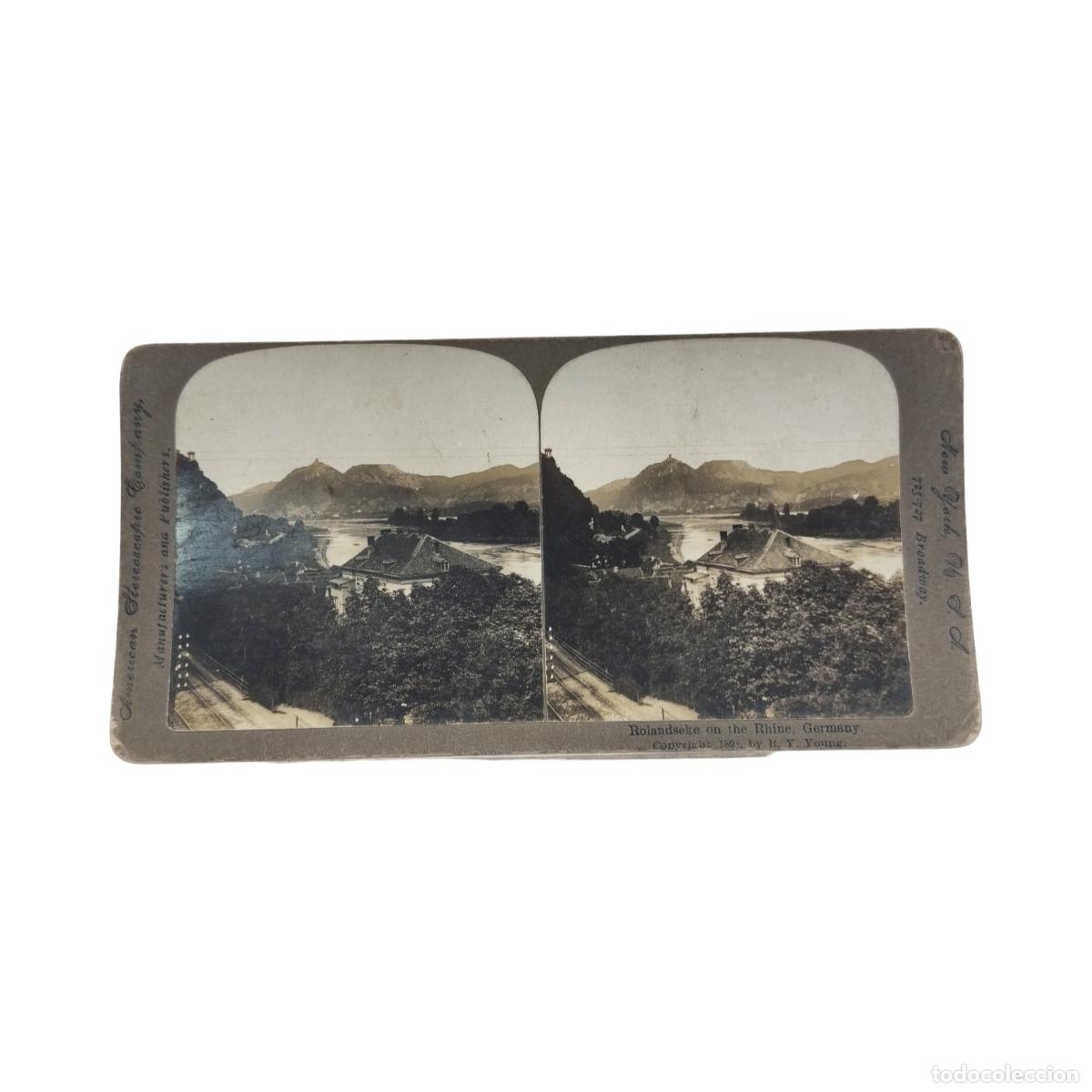 Fotograf&iacute;a antigua: Foto Estereosc&oacute;pica Antigua. Rolandseck on the Rhine, Germany Paisaje Rin Alemania R. Y. Young 1893.