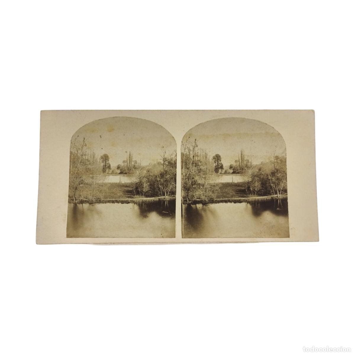 Fotograf&iacute;a antigua: Foto Estereosc&oacute;pica Antigua. Parc de St. Cloud Francia Parque de Saint-Cloud R&iacute;o Sena c. 1870. 18x9