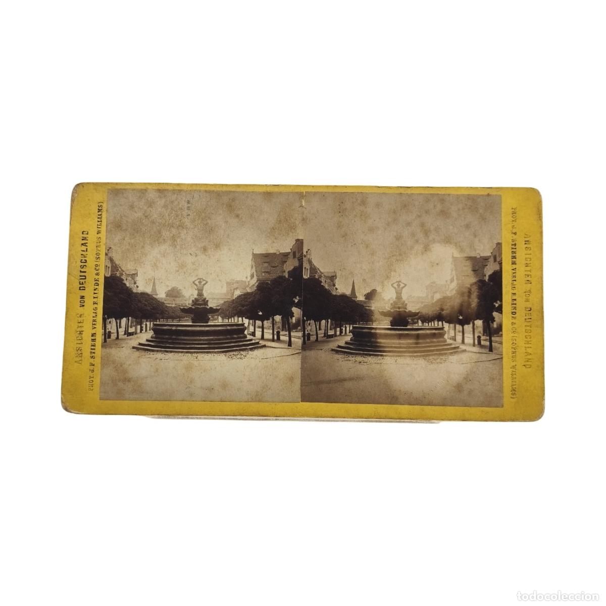 Foto Estereoscópica Antigua. Nuremberg Alemania Wasserspeier auf dem Maxplatz...
