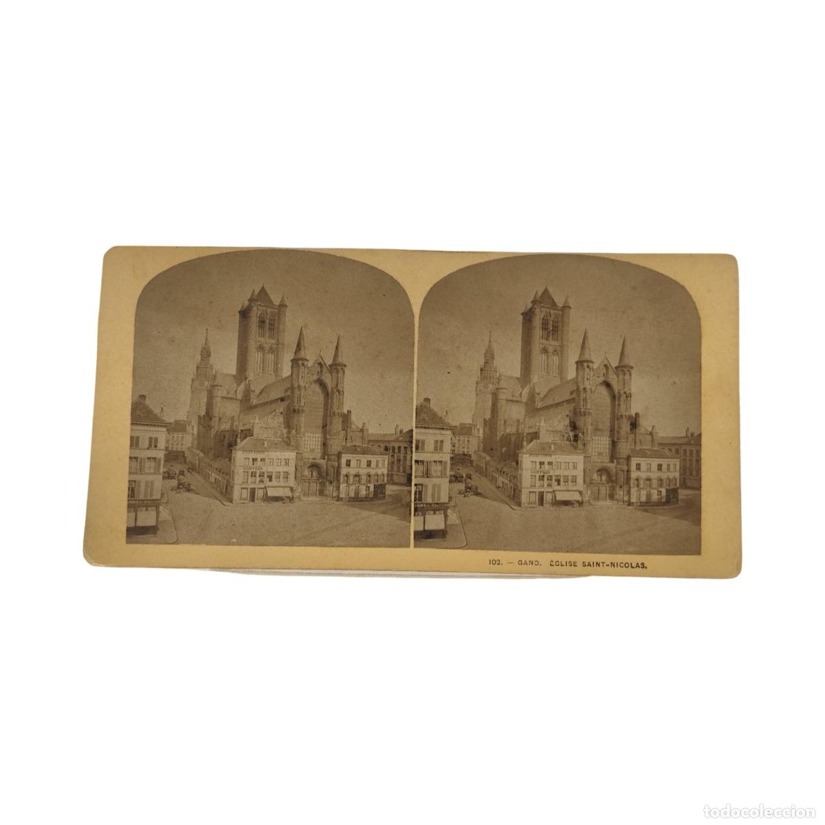 Foto Estereoscópica Antigua. 102. Gand. Église Saint-Nicolas Gante Bélgica Sa...