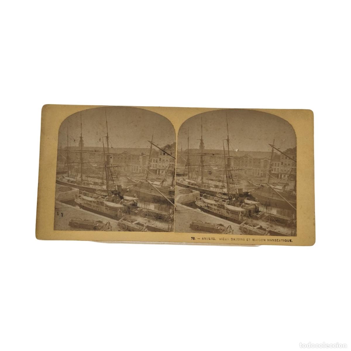 Foto Estereoscópica Antigua. 78. Anvers. Vieux Bassins et Maison Hanséatique ...