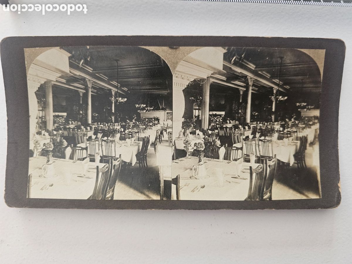 Fotograf&iacute;a antigua: Antigua Vista Estereosc&oacute;pica de Sal&oacute;n Comedor de &Eacute;poca / Restaurante Tampa ? Florida (c. 1900-1920)