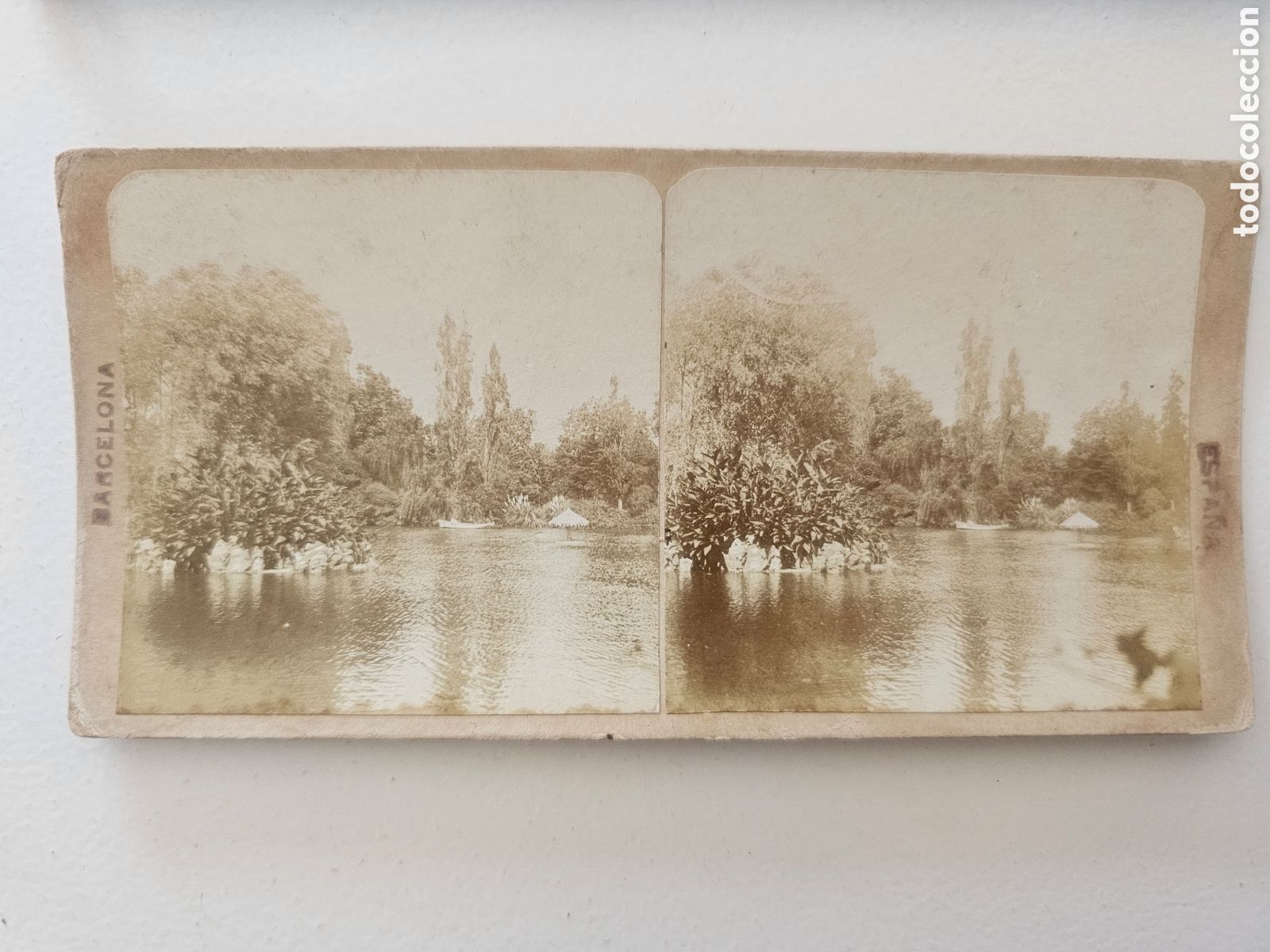 Fotograf&iacute;a antigua: Foto estereo Barcelona Lago Parque de la Ciudadela c. 1890-19001