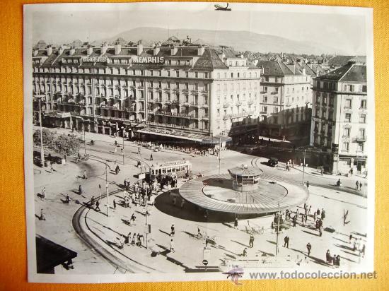Fotograf&iacute;a antigua: 1930c- PLAZA DE CORNAVIN. GINEBRA. SUIZA. FOTO ORIGINAL. GRANDE 26x20 cm