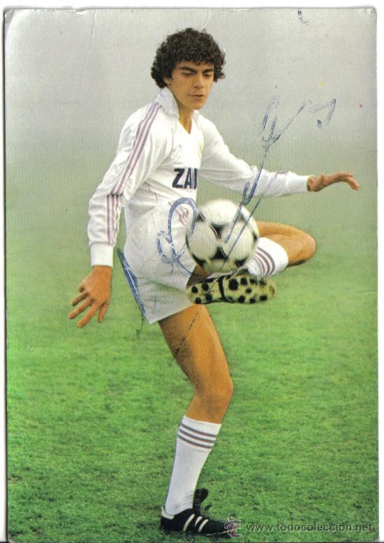 Fotograf&iacute;a antigua: FOTOGRAFIA DEL FUTBOLISTA DEL REAL MADRID SANCHIS CON AUTOGRAFO POCO VISIBLE
