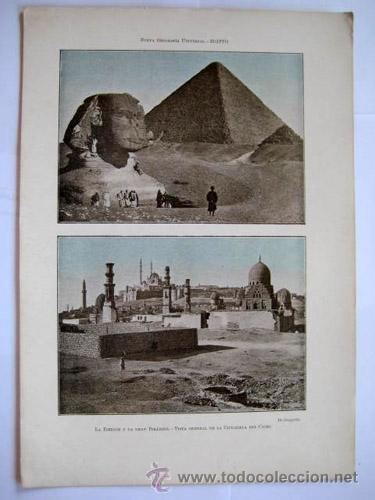 Fotograf&iacute;a antigua: Antigua L&aacute;mina Foto : EGIPTO: La Esfinge y la Gran Pir&aacute;mide, Vista Ciudadela del Cairo. 1890