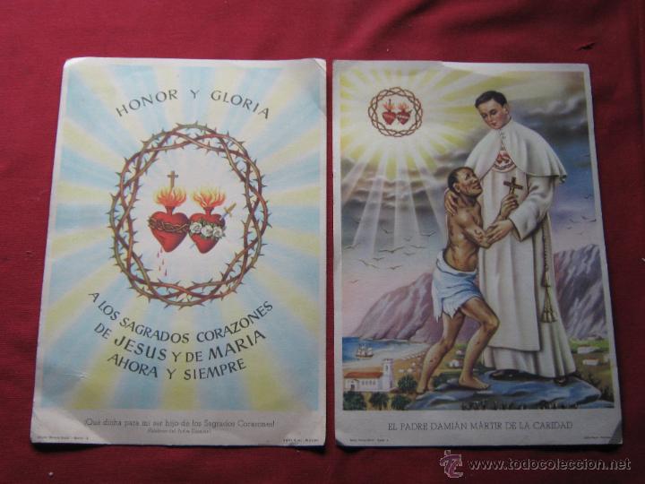 Fotograf&iacute;a antigua: 2 LAMINAS DE LOS SAGRADOS CORAZONES Y DEL PADRE DAMIAN - 25X18 CM