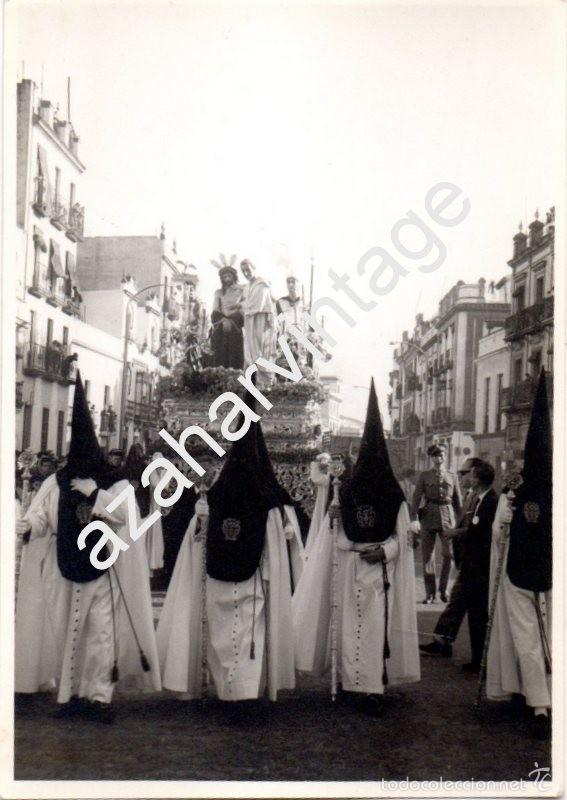 Alte Fotografie: SEMANA SANTA SEVILLA, ANTIGUA FOTOGRAFIA PASO MISTERIO SAN BENITO, 70X100MM