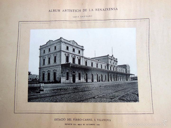 Fotograf&iacute;a antigua: Antigua Lamina Fototipia : ESTACI&Oacute; DEL FERROCARRIL A VILANOVA. 1883. XAUDAR&Oacute; Cels. Renaixensa