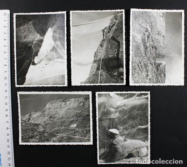 Fotograf&iacute;a antigua: LOTE 5 FOTOS A&Ntilde;O 1957 MONTA&Ntilde;EROS ESCALANDO CILINDRO CRESTA DIABLO FROCADELLA INFIERNO CHIMENEA