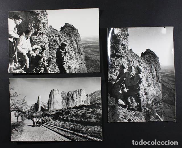 Fotograf&iacute;a antigua: LOTE 3 FOTOS ASCENSION A LOS MALLOS DE RIGLOS A&Ntilde;OS 50 17 X 12 CM