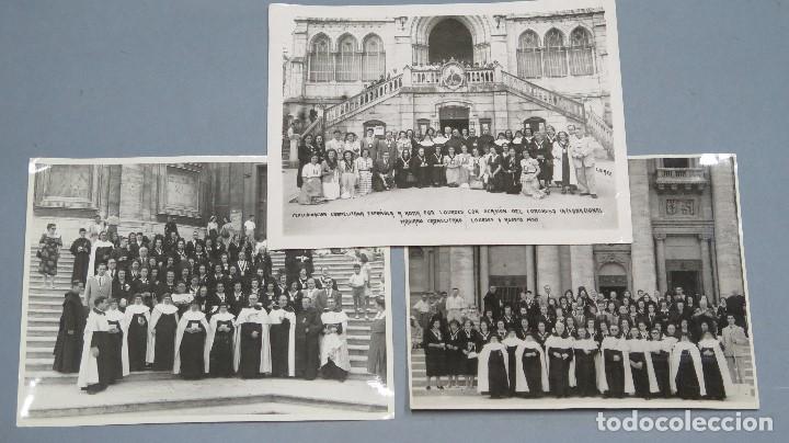 Fotograf&iacute;a antigua: 3 FOTOGRAFIAS. PEREGRINACION ESPA&Ntilde;OLA CARMELITANA A ROMA POR LOURDES. LOURDES. 1950