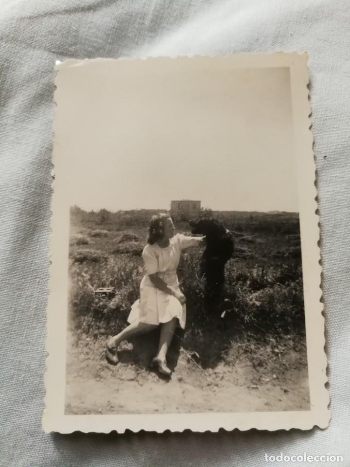 Fotograf&iacute;a antigua: Antigua fotograf&iacute;a. Chica con un perro. Fotos a&ntilde;os 40