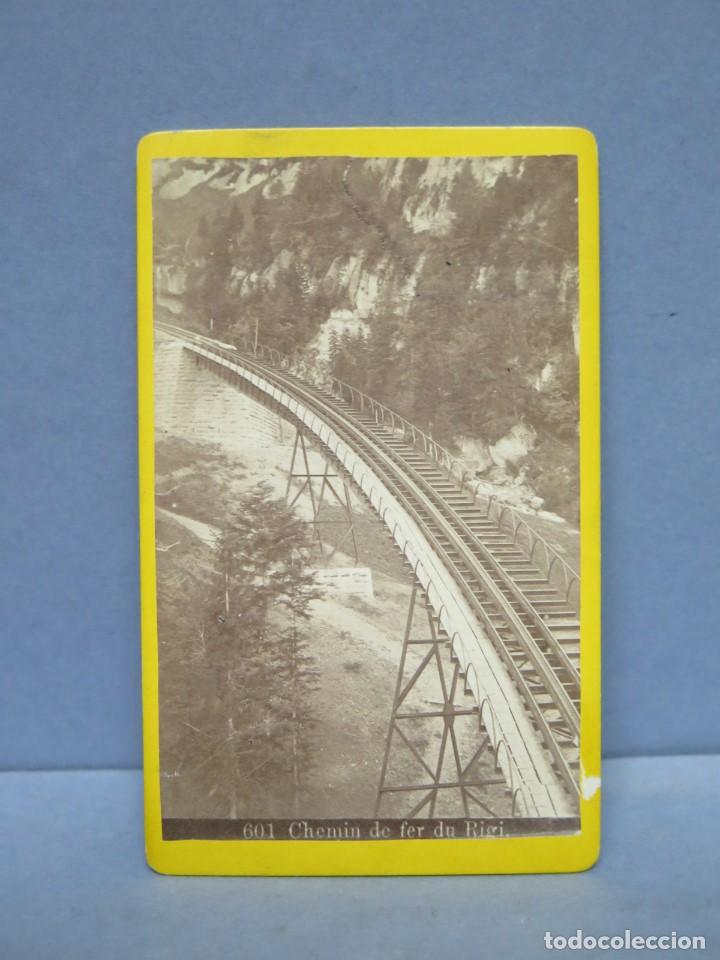 Alte Fotografie: FOTOGRAFIA TREN. CHEMIN DU RIGI. ALPES. A. GABLER. CARTA VISITA