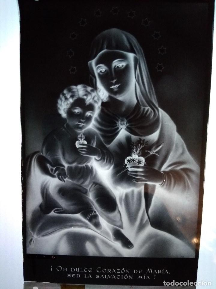 Fotograf&iacute;a antigua: ANTIGUO CLICH&Eacute; DEL SAGRADO CORAZ&Oacute;N DE MAR&Iacute;A NEGATIVO EN CRISTAL