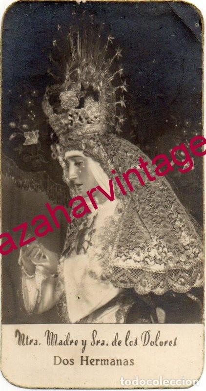 Fotograf&iacute;a antigua: SEMANA SANTA DOS HERMANAS, ANTIGUA ESTAMPA VIRGEN DE LOS DOLORES, 50X95MM