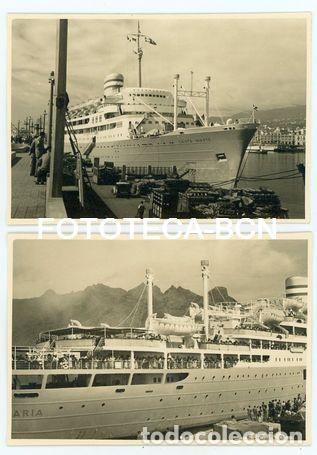 Fotograf&iacute;a antigua: LOTE 2 FOTOS BARCO CRUCERO SANTA MARIA BANDERA PORTUGUESA COMPANHIA COLONIAL DE NAVEGA&Ccedil;&Atilde;O A&Ntilde;OS 50