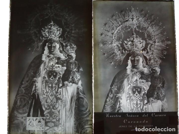Fotograf&iacute;a antigua: XEREZ CADIZ NTRA SRA DEL CARMEN CORONADA DOS ANTIGUOS CLICHES NEGATIVOS EN CRISTAL
