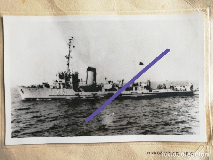 Alte Fotografie: Fotograf&iacute;a antigua. barco militar Dragaminas eo. Felicitaci&oacute;n firma del comandante. Armada espa&ntilde;ola