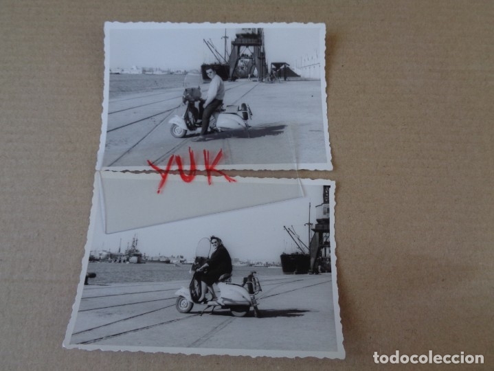 Fotograf&iacute;a antigua: 2 FOTOS DE VESPA EN EL PUERTO DE VALENCIA ---- A&Ntilde;OS 60