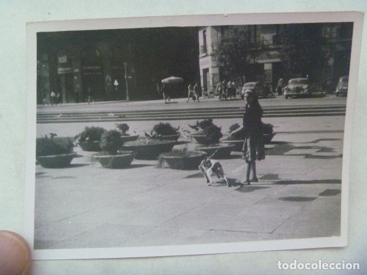 Fotograf&iacute;a antigua: FOTO DE MUJER CON PERRO , AL FONDO COCHES DE EPOCA, SEAT 600, ETC