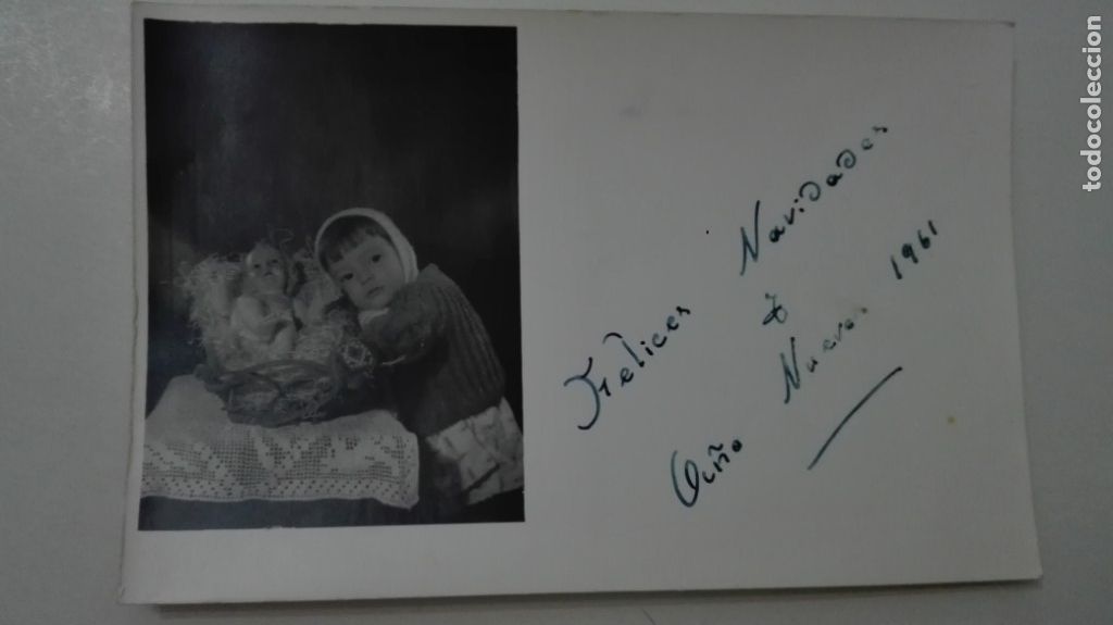 Fotograf&iacute;a antigua: PRECIOSA FOTO DE ESTUDIO DE NI&Ntilde;A CON NI&Ntilde;O JESUS, PARA TARJETA DE FELICITACI&Oacute;N, 1961