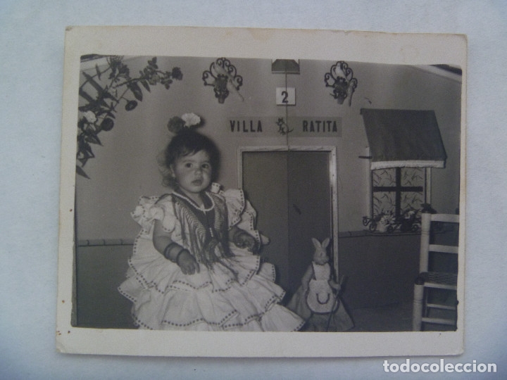 Alte Fotografie: MINUTERO DE FOTOGRAFO DE FERIA : NI&Ntilde;A VESTIDA DE FLAMENCA EN VILLA RATITA