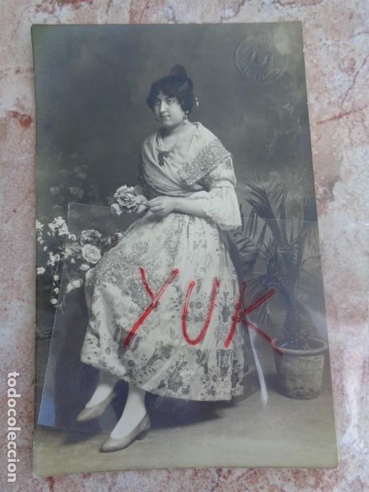 ANTIGUA Y BONITA FOTO DE FALLERA -- 1918 --- FOTOGRAFIA J. DERREY --- FALLAS VALENCIA (Fotografía Antigua - Fotomecánica)