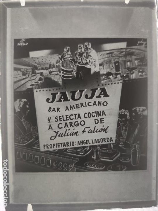 Fotograf&iacute;a antigua: ANTIGUO CLICHE NEGATIVO EN CRISTAL PUBLICIDAD BAR AMERICANO JAUJA