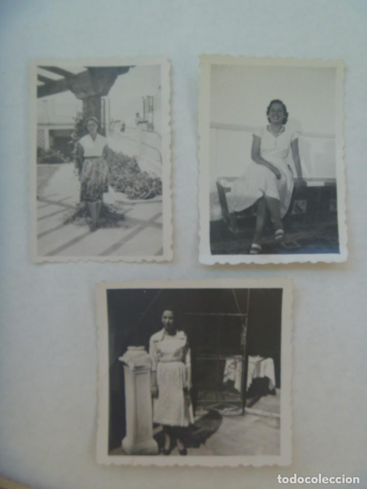 Alte Fotografie: LOTE DE 3 PEQUE&Ntilde;AS FOTOS DE SE&Ntilde;ORITA POSANDO. DE SERRACER, SEVILLA . A&Ntilde;OS 40