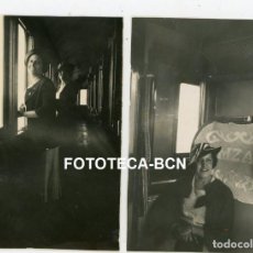 Fotografia antica: LOTE 2 FOTOS ORIGINALES VAGON TREN COMPAÑIA FERROCARRIL MZA VIAJE DE MADRID A ARANJUEZ AÑO 1935. Lote 222028091