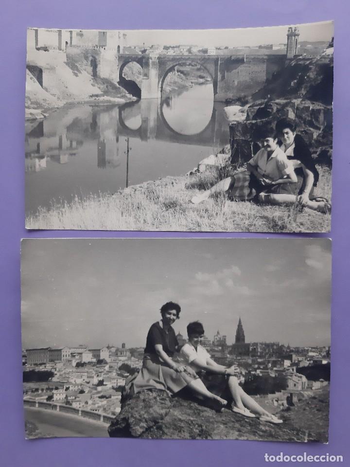 Fotografia antica: 2 ANTIGUAS FOTOGRAFIAS GRANDES MUJERES PUENTE ALCANTARA VISTA PARCIAL CATEDRAL TOLEDO