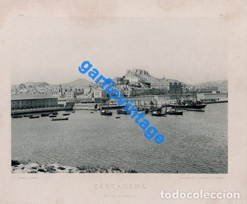 Alte Fotografie: LITOGRAF&Iacute;A HAUSER Y MENET, A&Ntilde;O 1890, CARTAGENA, VISTA GENERAL, 260X210MM