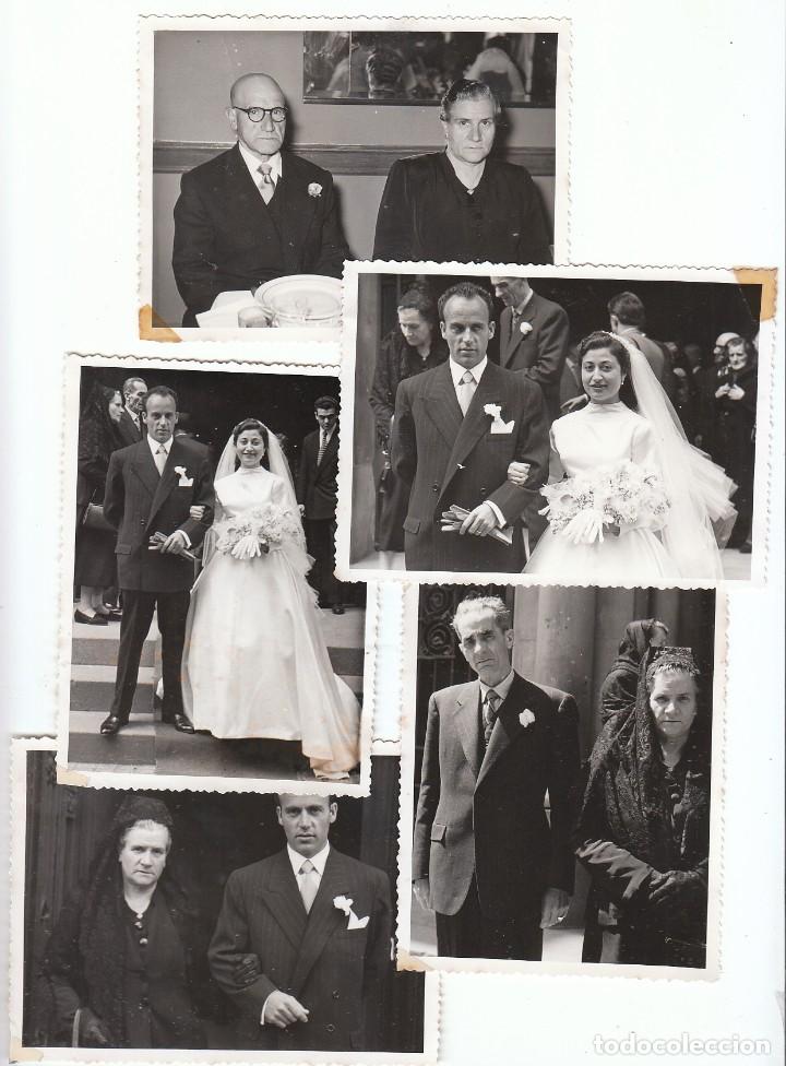 Fotograf&iacute;a antigua: Lote de 5 fotos. Ceremonia. Boda. Novios, padrinos, mantilla, banquete. A&ntilde;os 50. aa