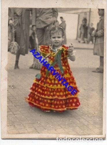 Antique Photography: SEVILLA, A&Ntilde;OS 40, PRECIOSA FOTOGRAFIA COLOREADA NI&Ntilde;A VESTIDA DE FLAMENCA, 60X80MM