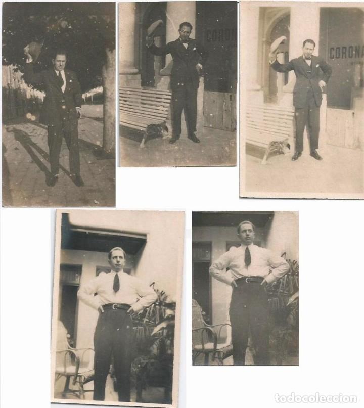 X1034 - HOMBRE CON TRAJE Y SOMBRERO EN DISTINTAS POSES - LOTE DE 5 FOTOS DE 6X3CM C/U 1940' (Fotografía Antigua - Fotomecánica)