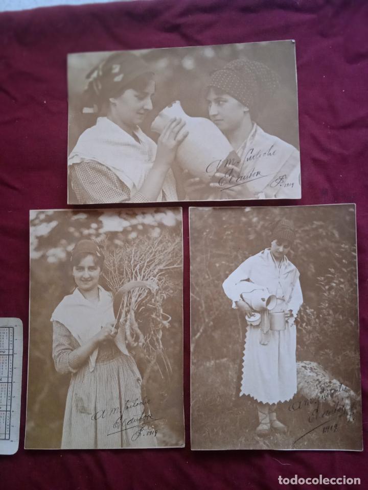 Fotografia antiga: Pa&iacute;s Vasco. 3 fotos. Tipos vascos. Dedicadas por el autor 1919