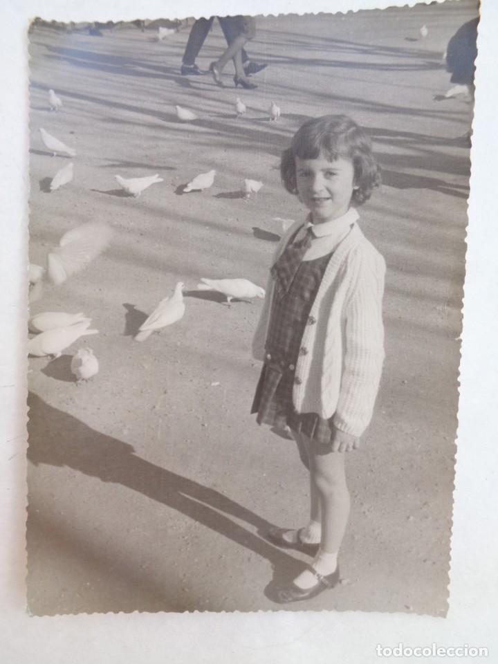 Photographie ancienne: GRAN FOTO DE NI&Ntilde;A EN LA PLAZA DE LAS PALOMAS, A&Ntilde;OS 60 ... TROQUELADA DE 12,5 X 17,5 CM