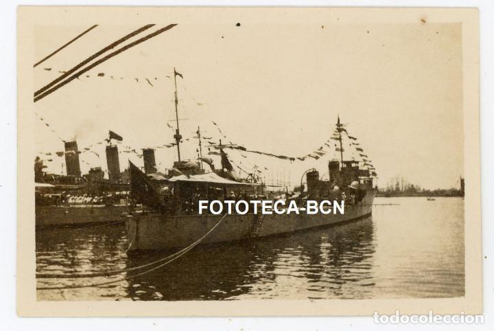 Fotograf&iacute;a antigua: FOTO ORIGINAL PUERTO DE BARCELONA BARCO DE GUERRA A&Ntilde;OS 20