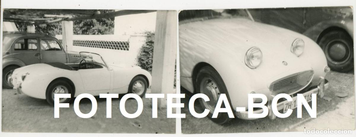 Photographie ancienne: LOTE 2 FOTOS ORIGINALES COCHE AUTOMOVIL AUSTIN HEALEY MATRICULA SUIZA EN ESPA&Ntilde;A A&Ntilde;OS 60