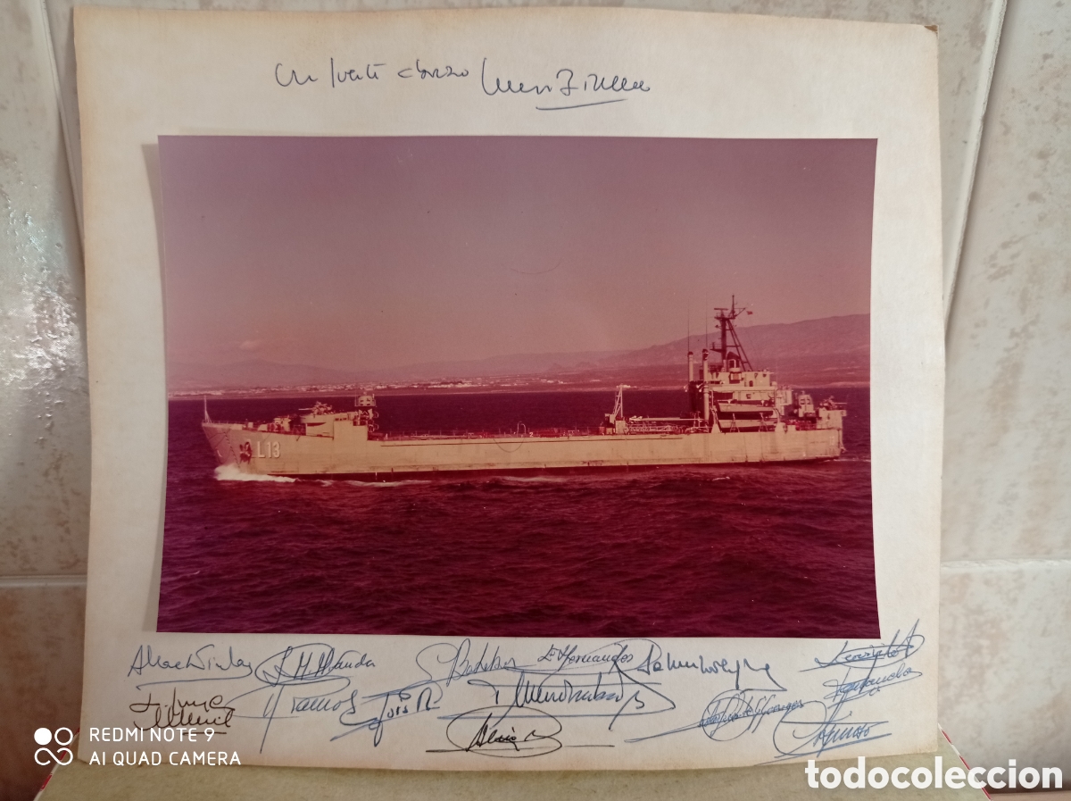 Photographie ancienne: FOTO BUQUE DESEMBARCO CONDE VENADITO MARINA ESPA&Ntilde;OLA, FIRMADO TRIPULACI&Oacute;N