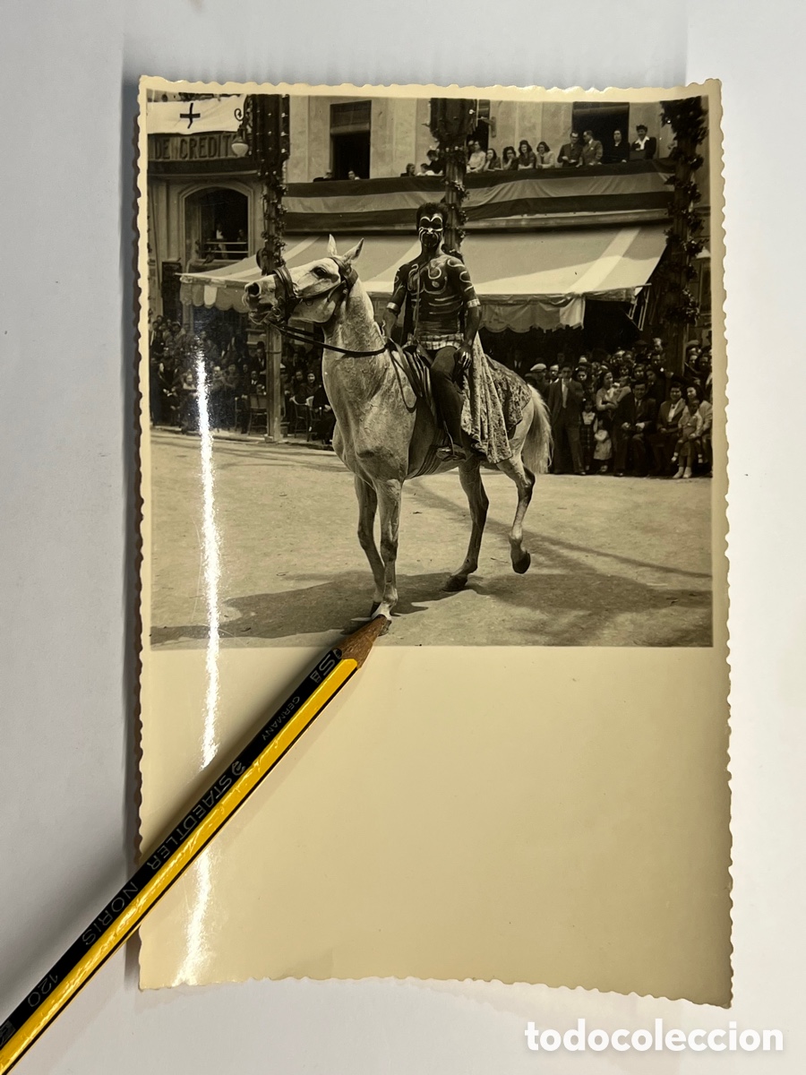 Alte Fotografie: ALCOY y su Fiesta Grande. Africano a Caballo. Foto Studio ALCOY (h.1930?)