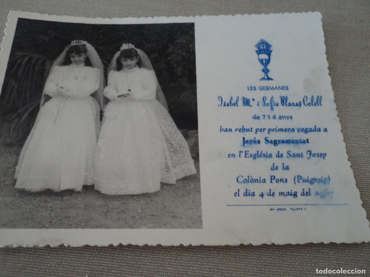 Fotograf&iacute;a antigua: recordatori de comunio germanes bessones, puig-reig 1967, 14 x 10 cm