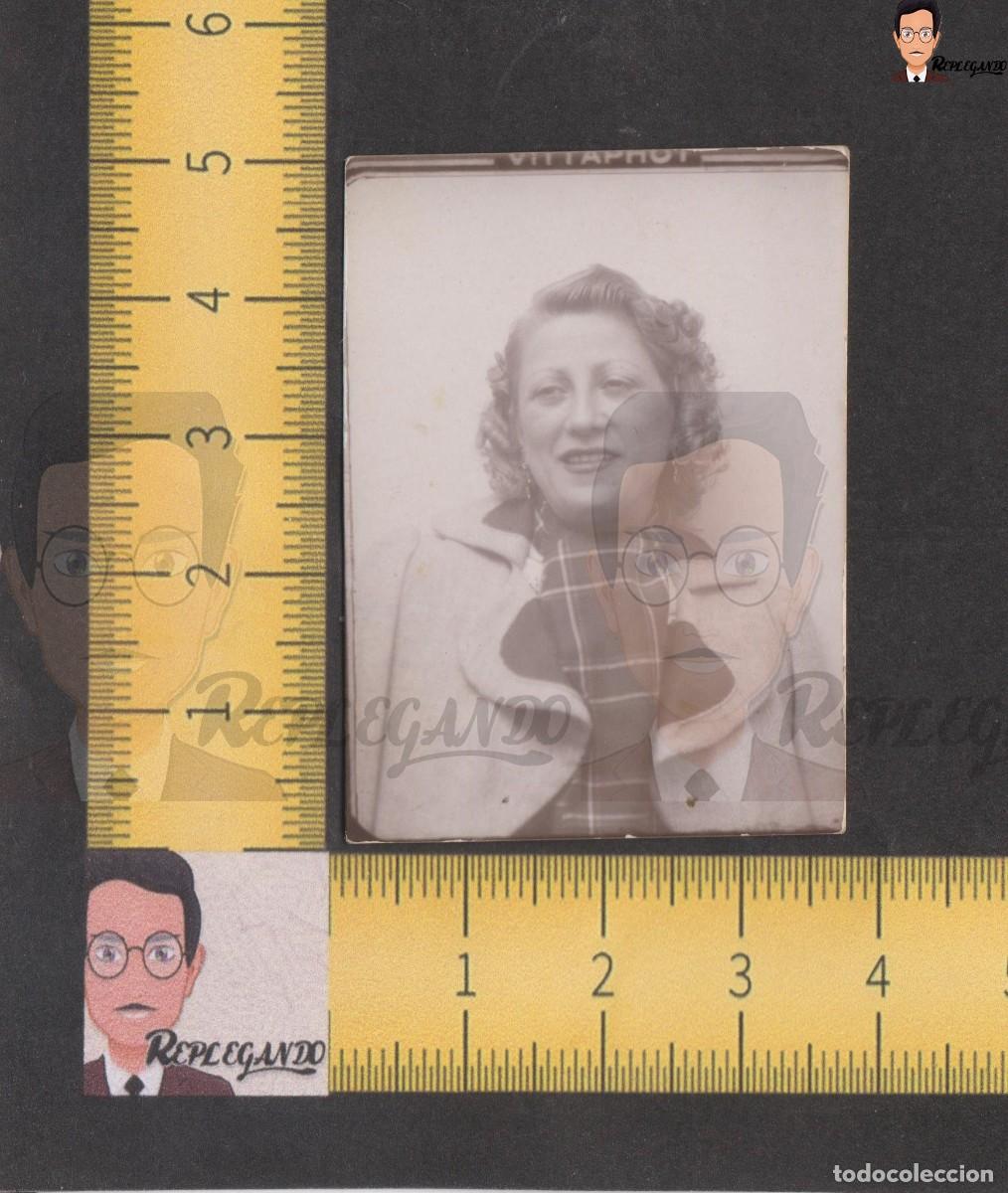 Fotografia antiga: FOTOMATON - MUJER ABRIGO PA&Ntilde;UELO CUADROS - FOTO ANTIGUA CARNET BLANCO NEGRO - PHOTOMATON A&Ntilde;OS 30