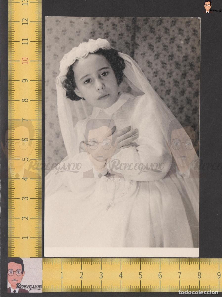 Antique Photography: NI&Ntilde;A VESTIDO COMUNION BLANCO BOLSO CORONA DE FLORES Y VELO / FOTO ANTIGUA A&Ntilde;OS 60 FAURA BARCELONA