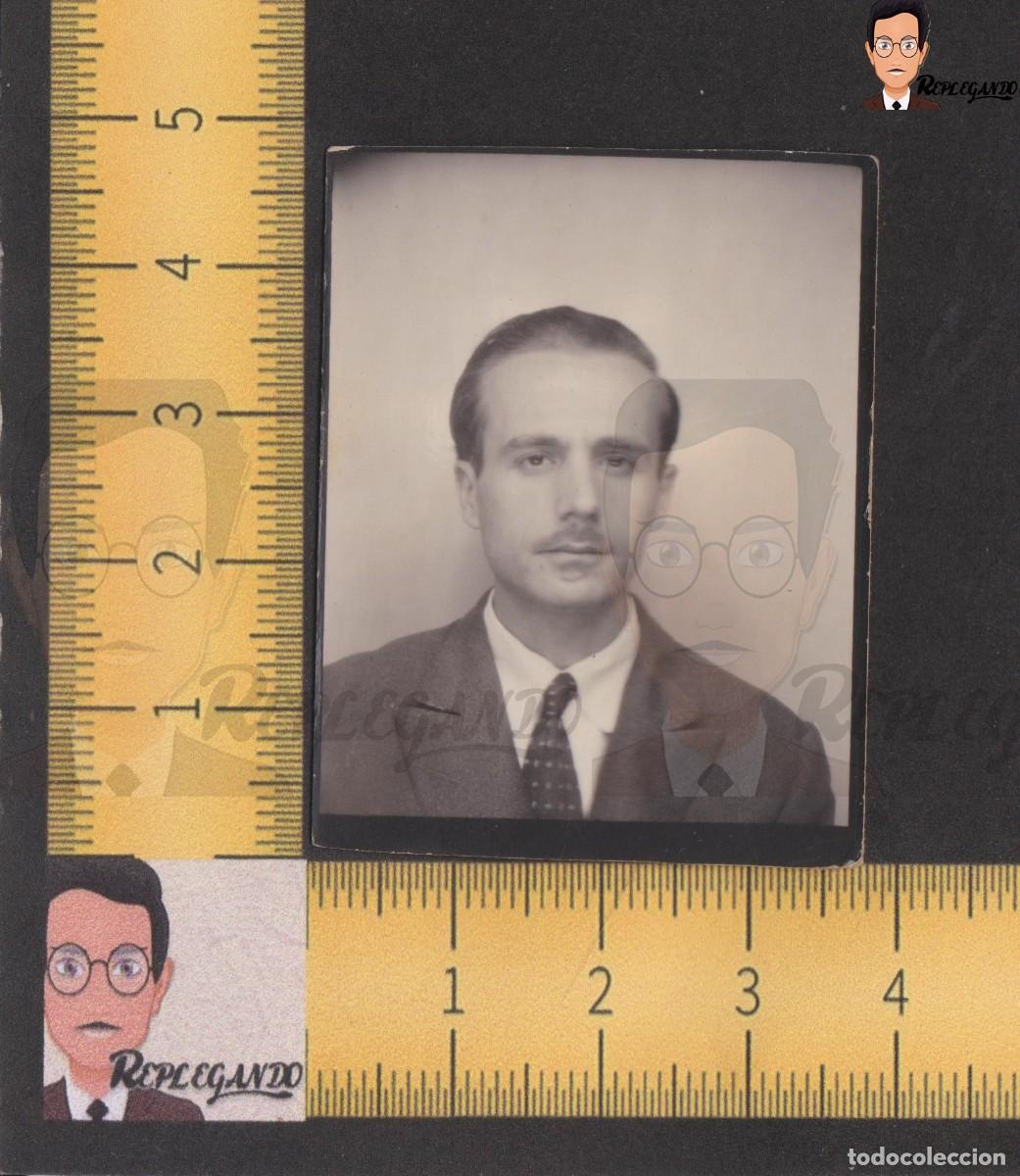 Fotograf&iacute;a antigua: FOTOMATON - HOMBRE BIGOTE AMERICANA CORBATA - FOTO ANTIGUA CARNET BLANCO NEGRO - PHOTOMATON A&Ntilde;OS 30