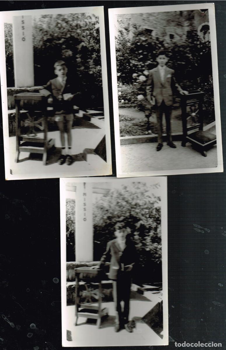 Fotograf&iacute;a antigua: 60&acute;s ca 3 fotos b/n &rdquo;muchachitos de primera comuni&oacute;n con reclinatorio y misal&rdquo;