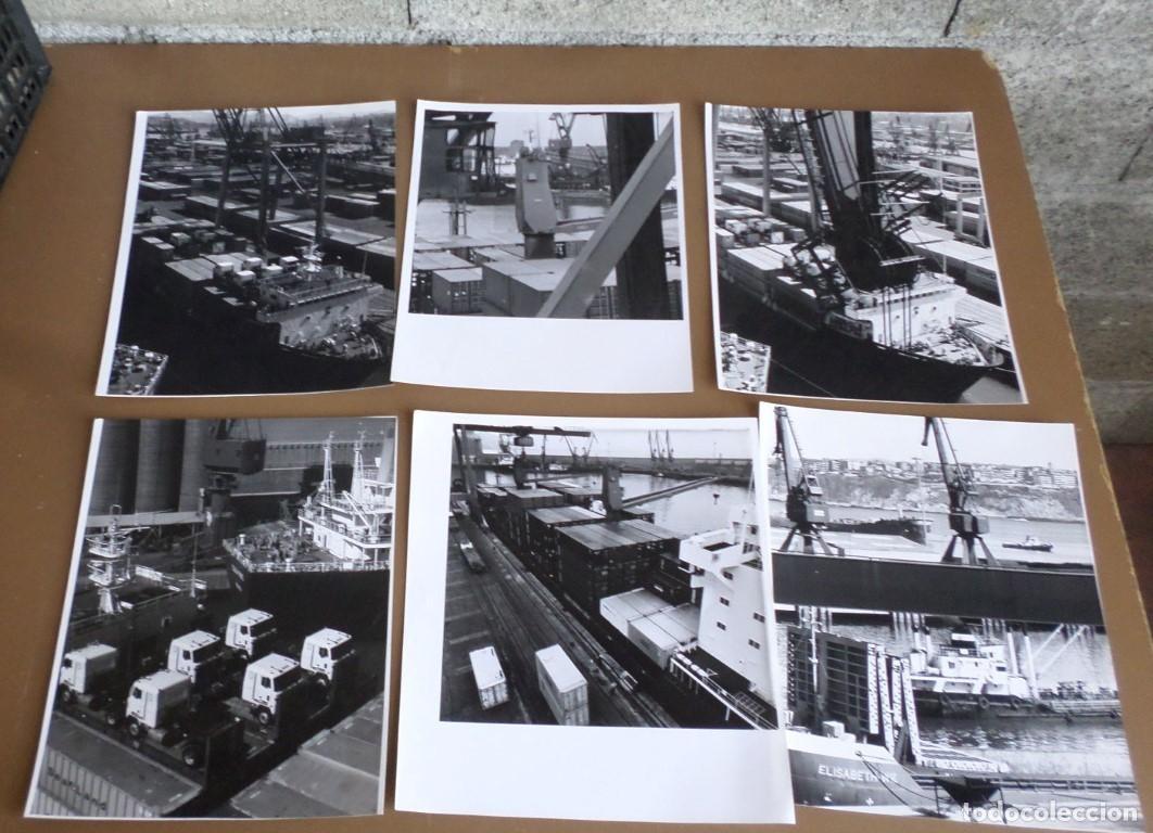 Fotograf&iacute;a antigua: 6 fotograf&iacute;as Barcos de contenedores Zona de Baracaldo +/- en una fotograf&iacute;as se ve puente colgante