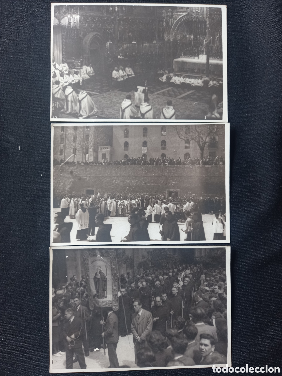 Fotografia antiga: MONTSERRAT. 3 fotos 15 x 10 ctms. Actos lit&uacute;rgicos a&ntilde;os 1950s